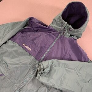 VTG Columbia Jacket Men LG Green Blue Hooded Fleece Insulated Zip 90s Windbreak